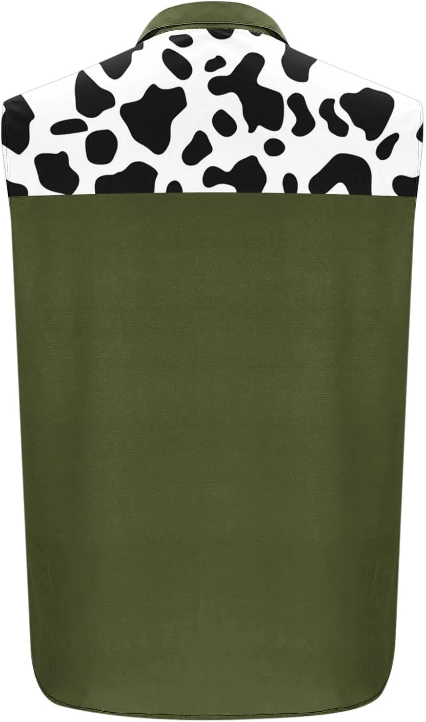 Men's Novelty Cow Printed Workout Casual Tank Top Casual Sleeveless Button Down Graphic Muscle Beach Shirts