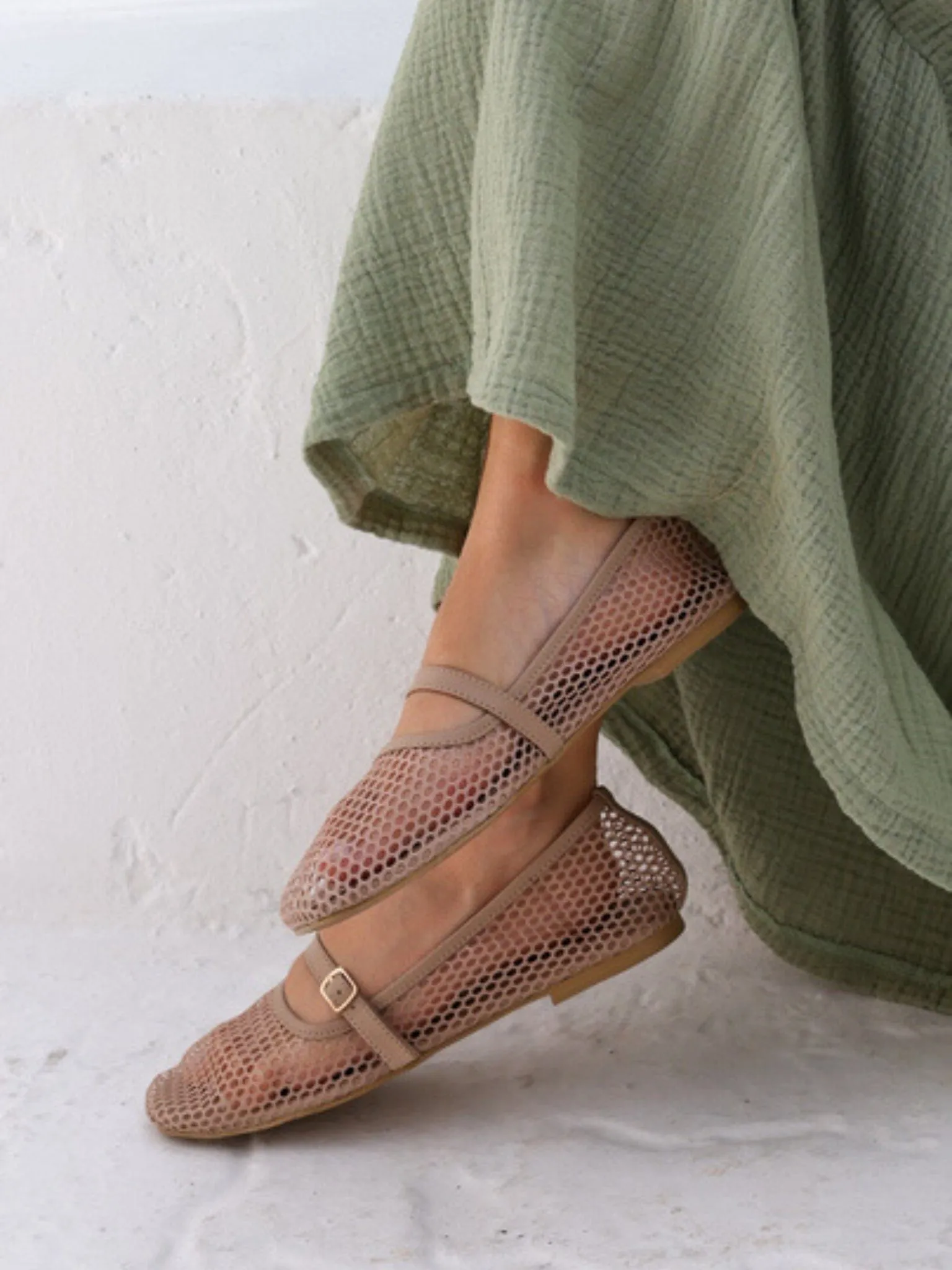 Mesh Flats In Beige