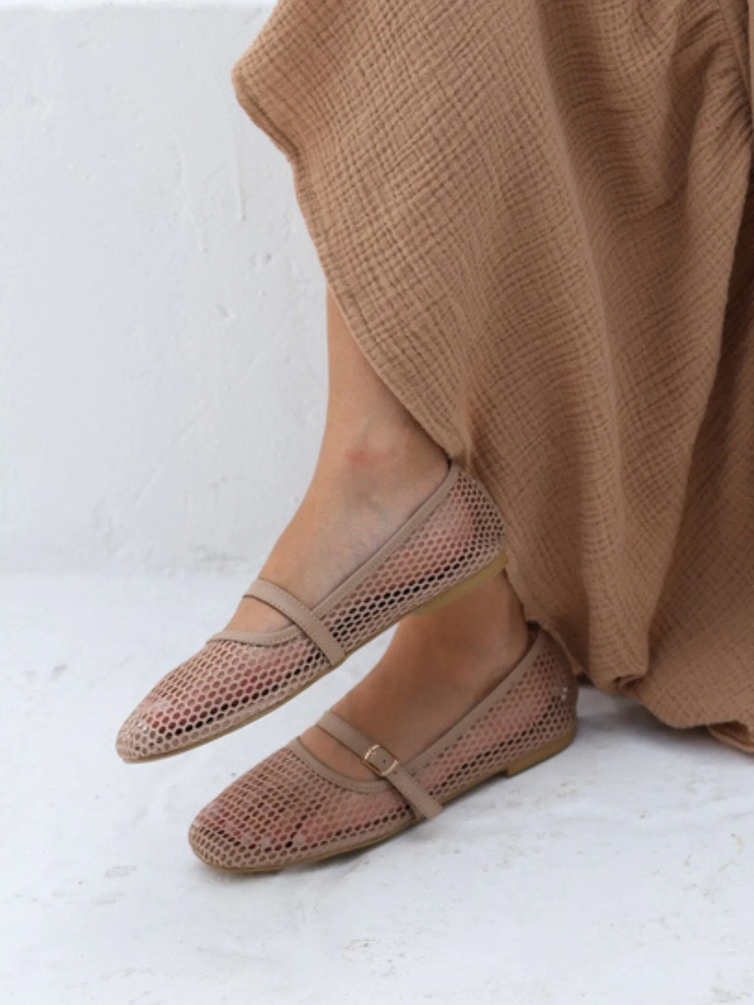 Mesh Flats In Beige