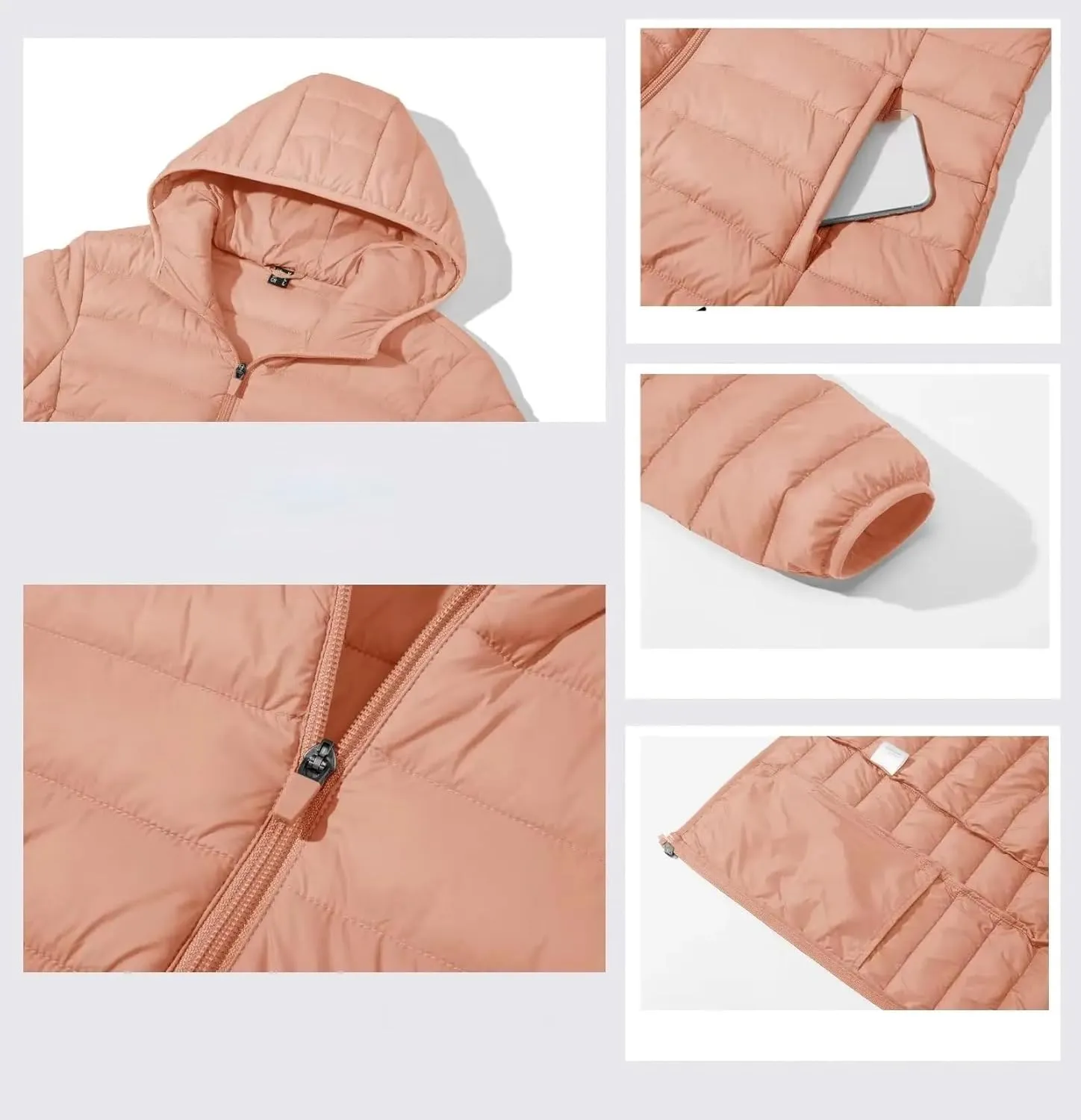 Mnjyihy Women‘S Lightweight Hooded Puffer Jacket Solid Full Zip Quilted Down Coat Winter Windbreaker Outerwear