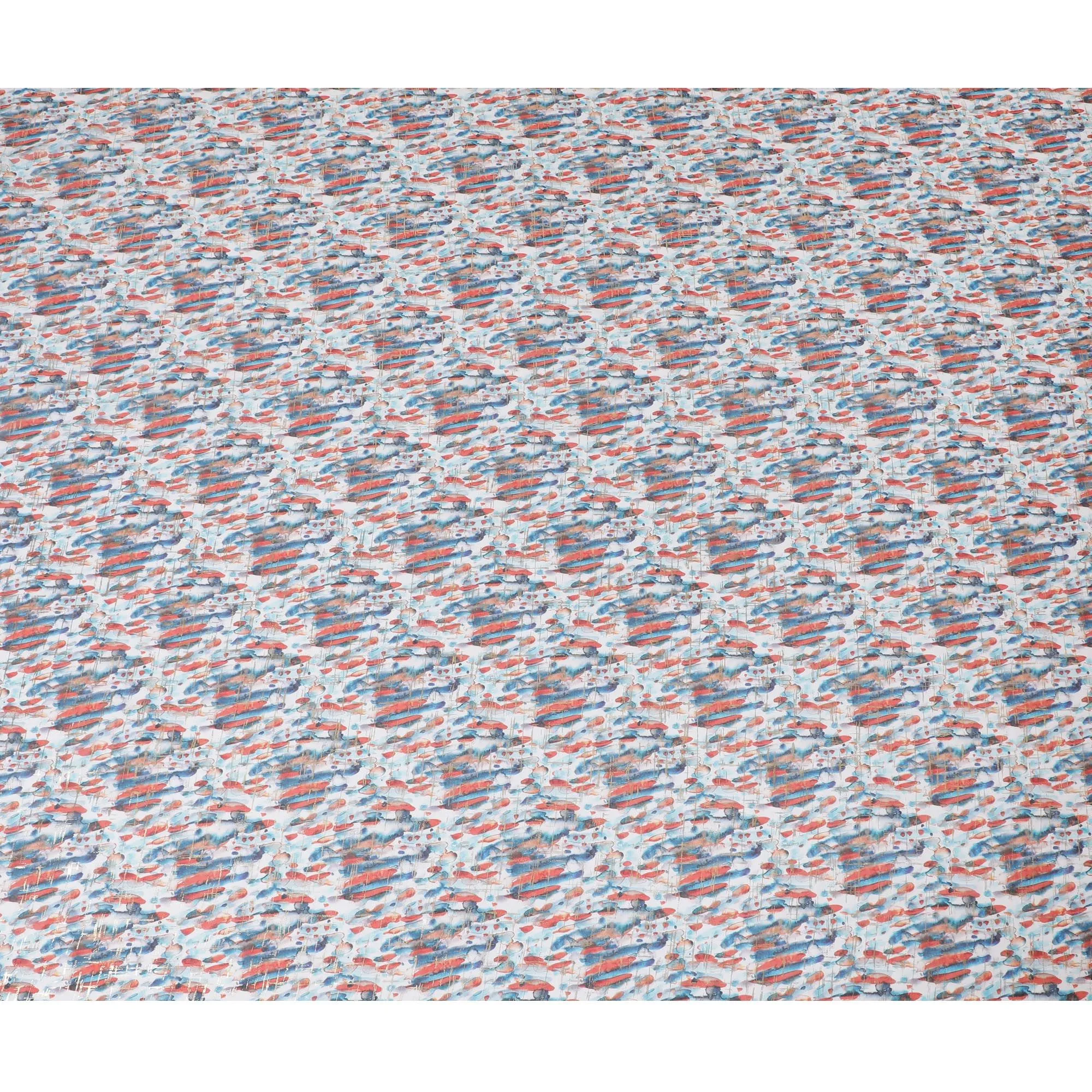 Multicolor pure cotton voile fabric with gold foil print in abstract design-D16555