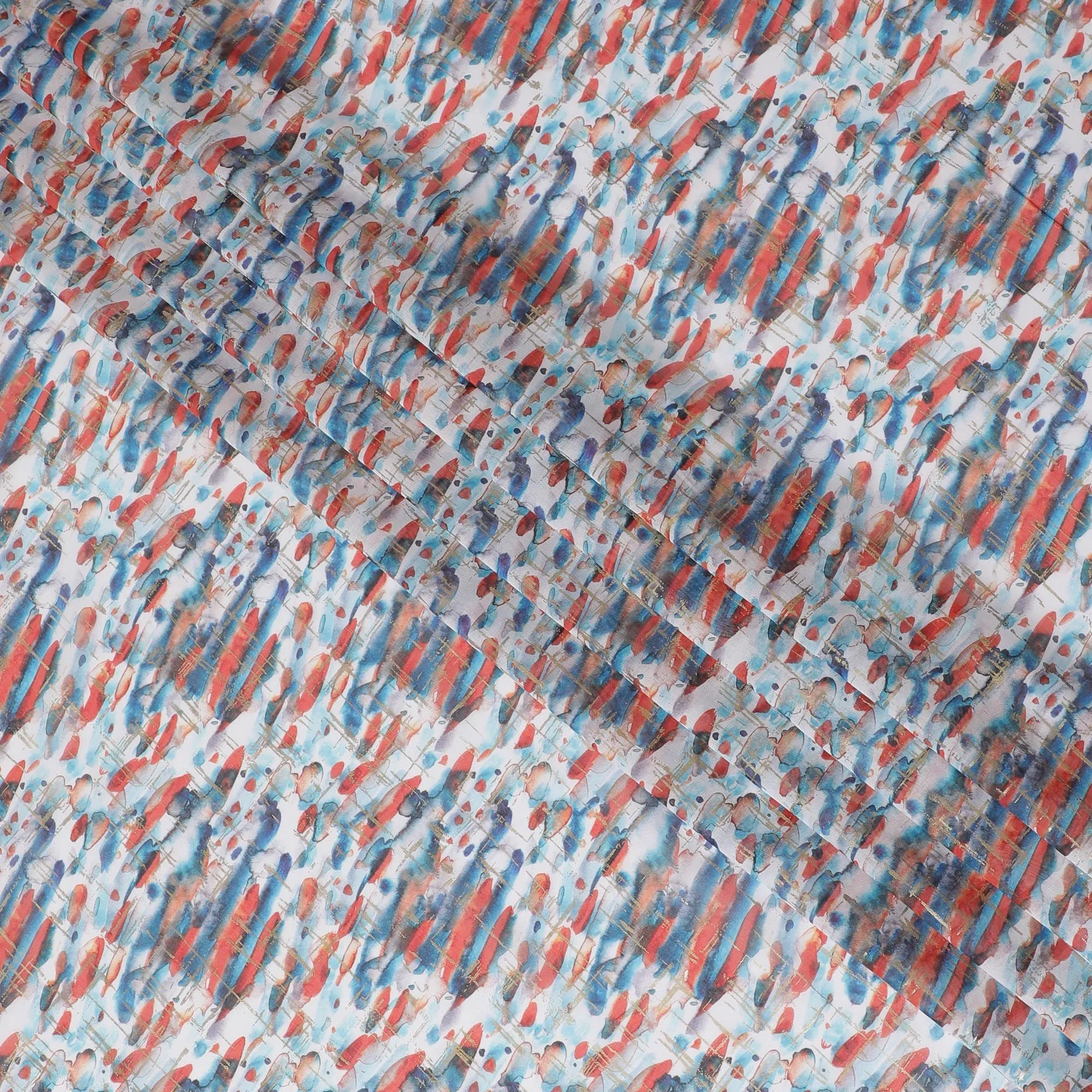 Multicolor pure cotton voile fabric with gold foil print in abstract design-D16555
