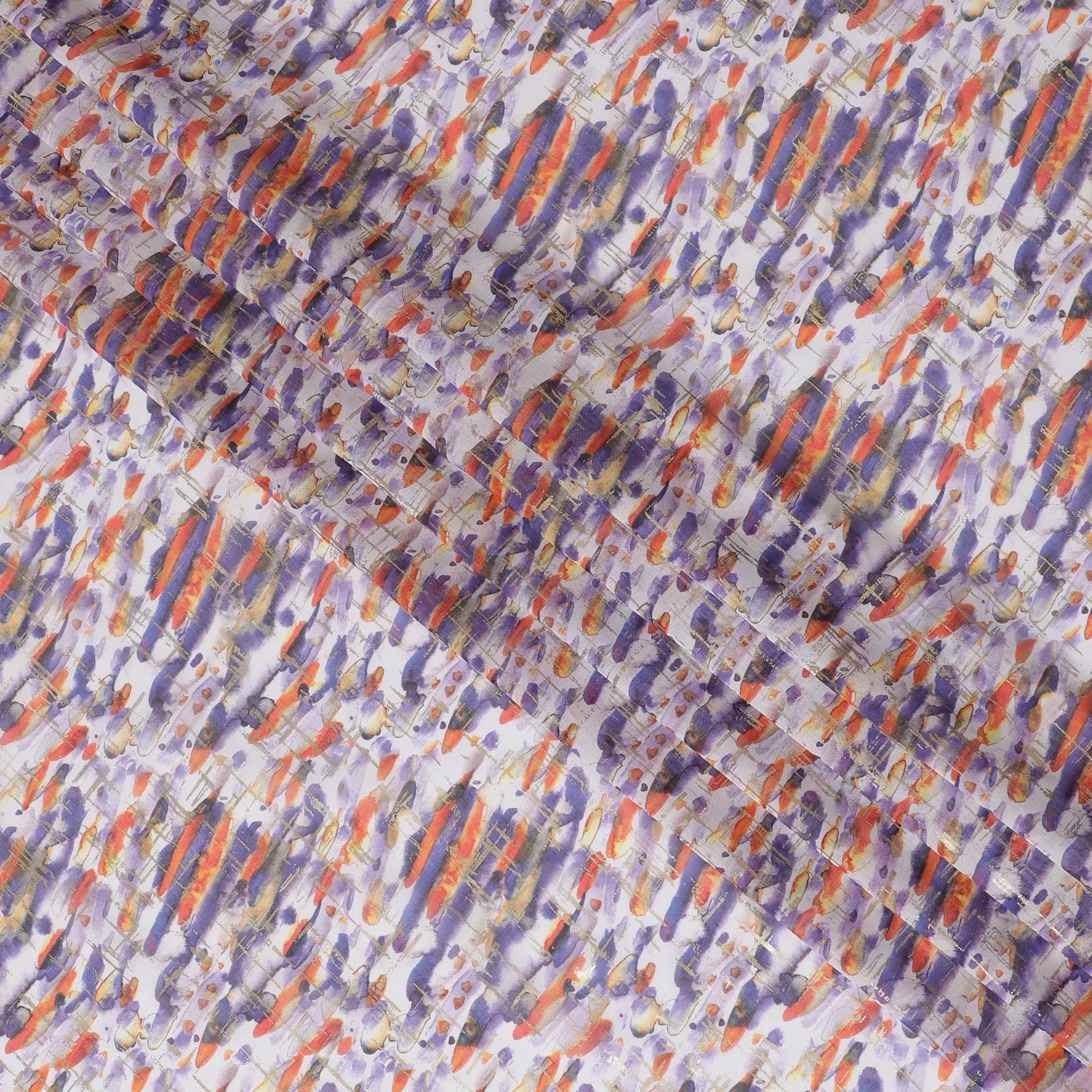 Multicolor pure cotton voile fabric with gold foil print in abstract design-D16557