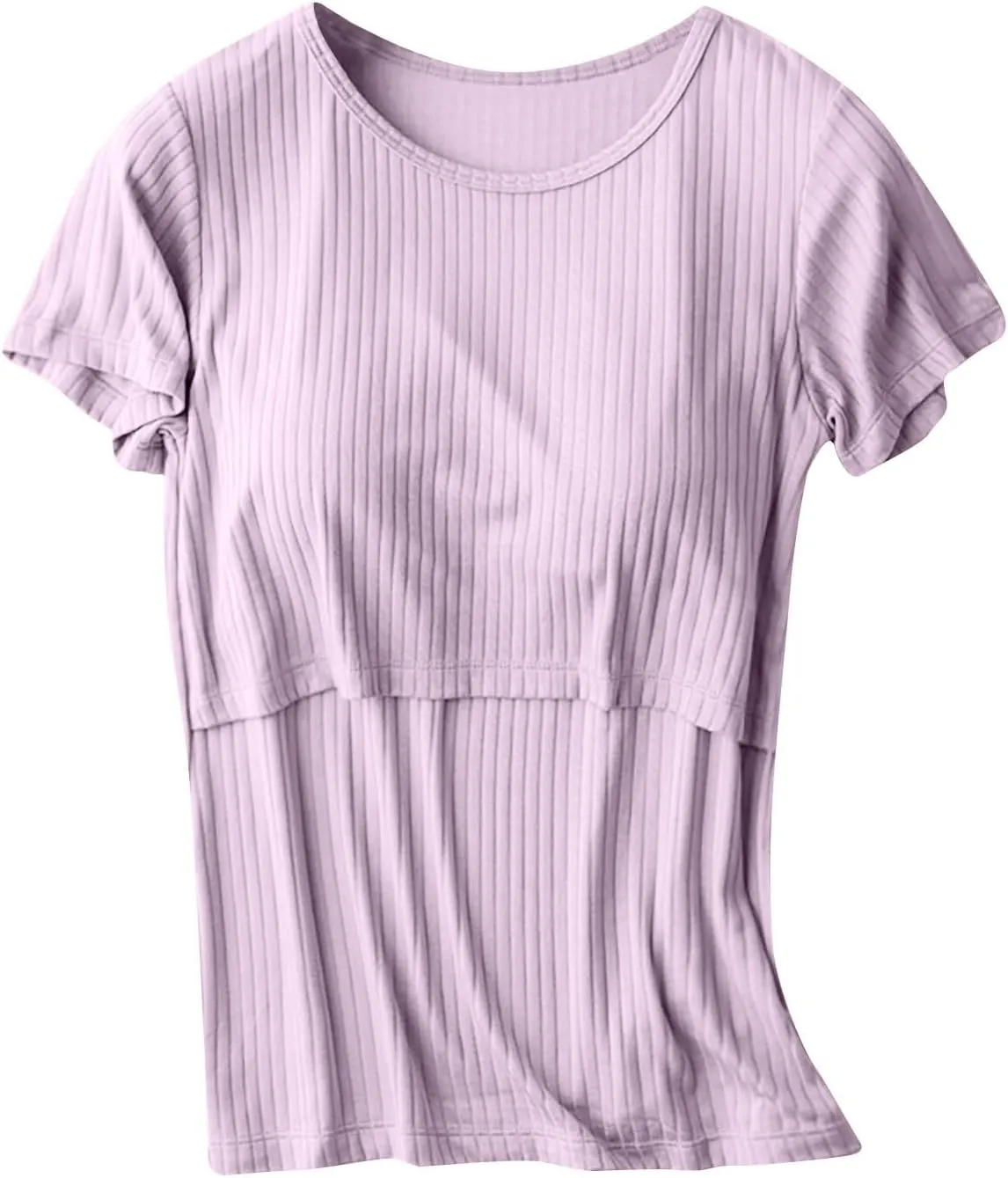 Nursing Tops for Women Breastfeeding Short Sleeve Postpartum Clothes Soft Double Layer Pregnancy Tunic Shirts