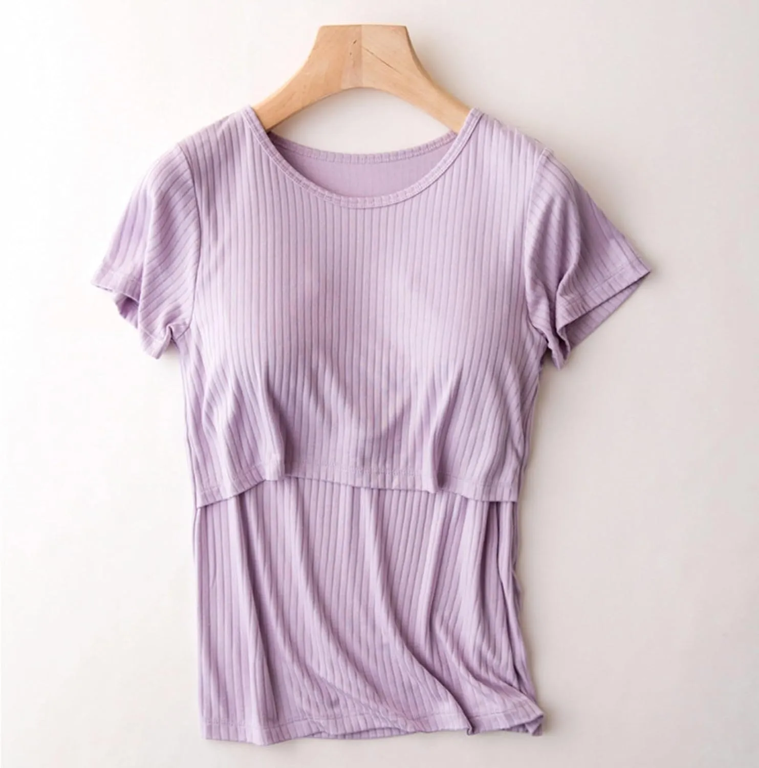 Nursing Tops for Women Breastfeeding Short Sleeve Postpartum Clothes Soft Double Layer Pregnancy Tunic Shirts