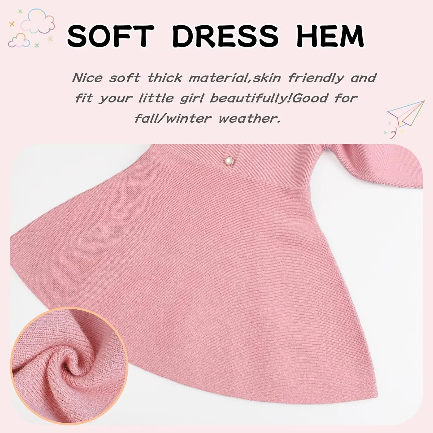 Peecabe Ruffles Toddler Girls Sweater Dress Soft Warm Long Sleeve V-Neck 2-6T Knitted Dress for Fall Winter