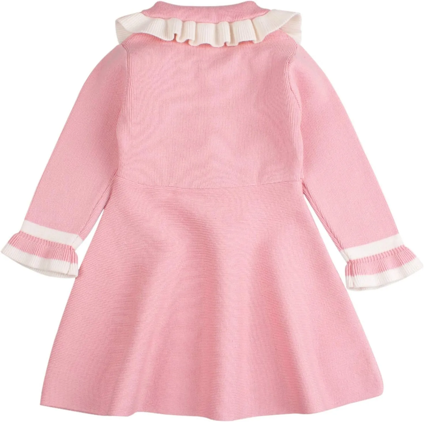 Peecabe Ruffles Toddler Girls Sweater Dress Soft Warm Long Sleeve V-Neck 2-6T Knitted Dress for Fall Winter