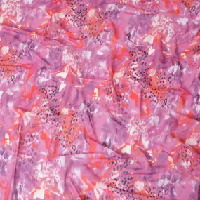 Pink Premium 100% Swiss cotton voile (Sudanese Thobe) fabric with multicolor print in abstract design-D13526