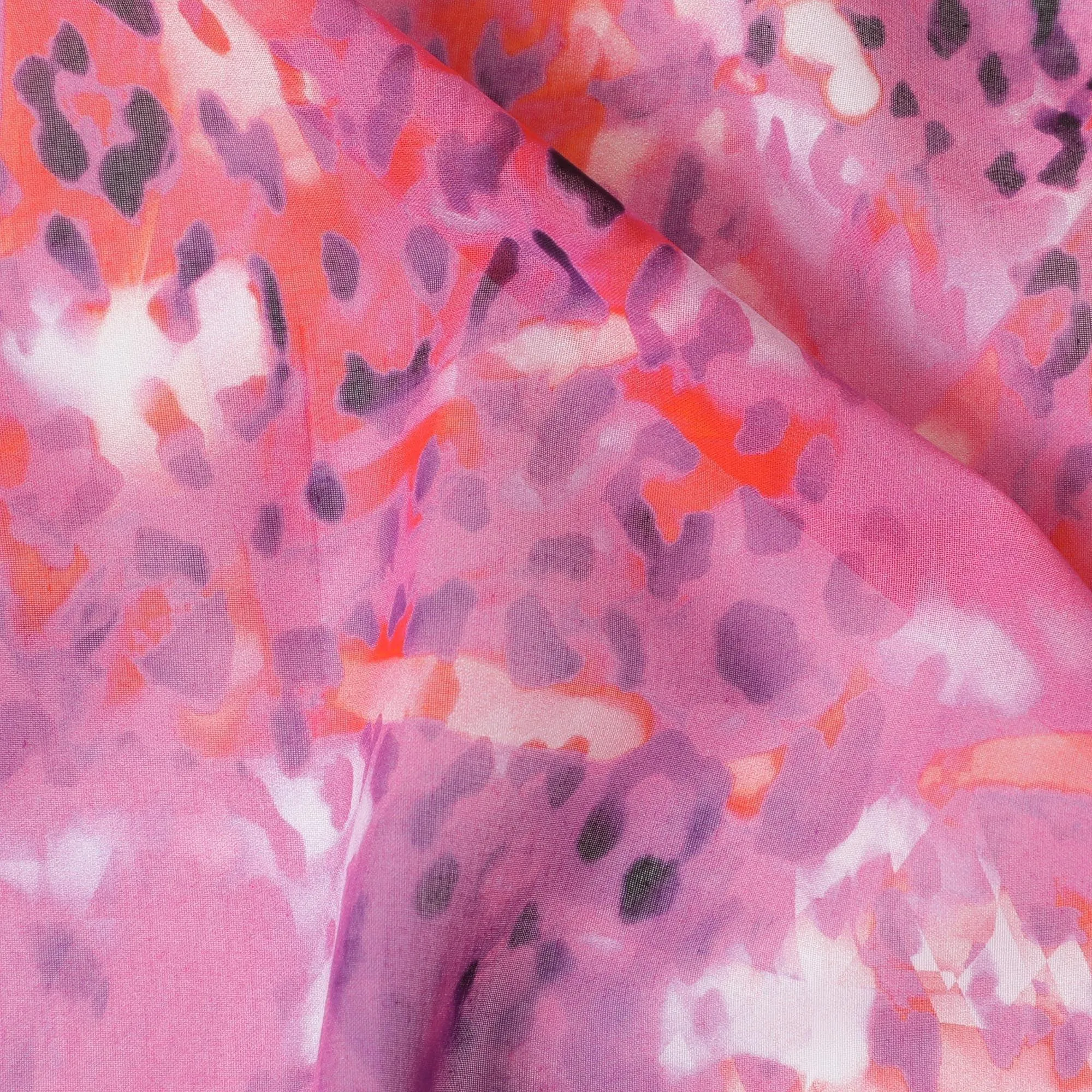 Pink Premium 100% Swiss cotton voile (Sudanese Thobe) fabric with multicolor print in abstract design-D13526