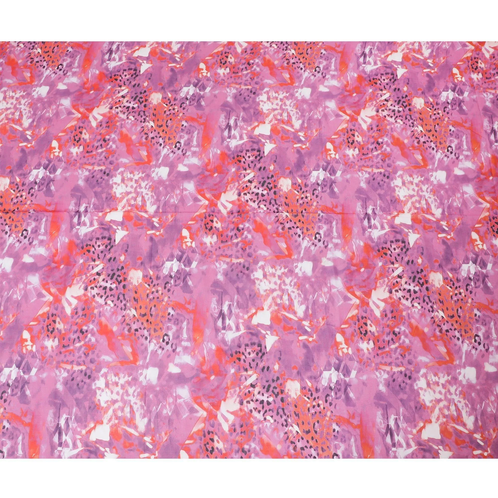 Pink Premium 100% Swiss cotton voile (Sudanese Thobe) fabric with multicolor print in abstract design-D13526