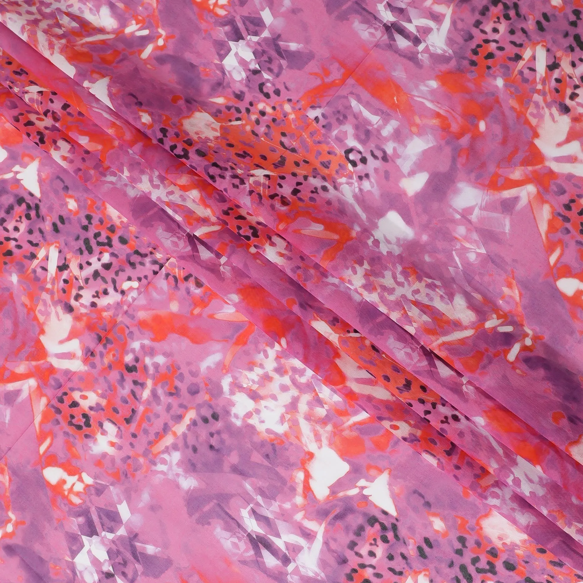 Pink Premium 100% Swiss cotton voile (Sudanese Thobe) fabric with multicolor print in abstract design-D13526