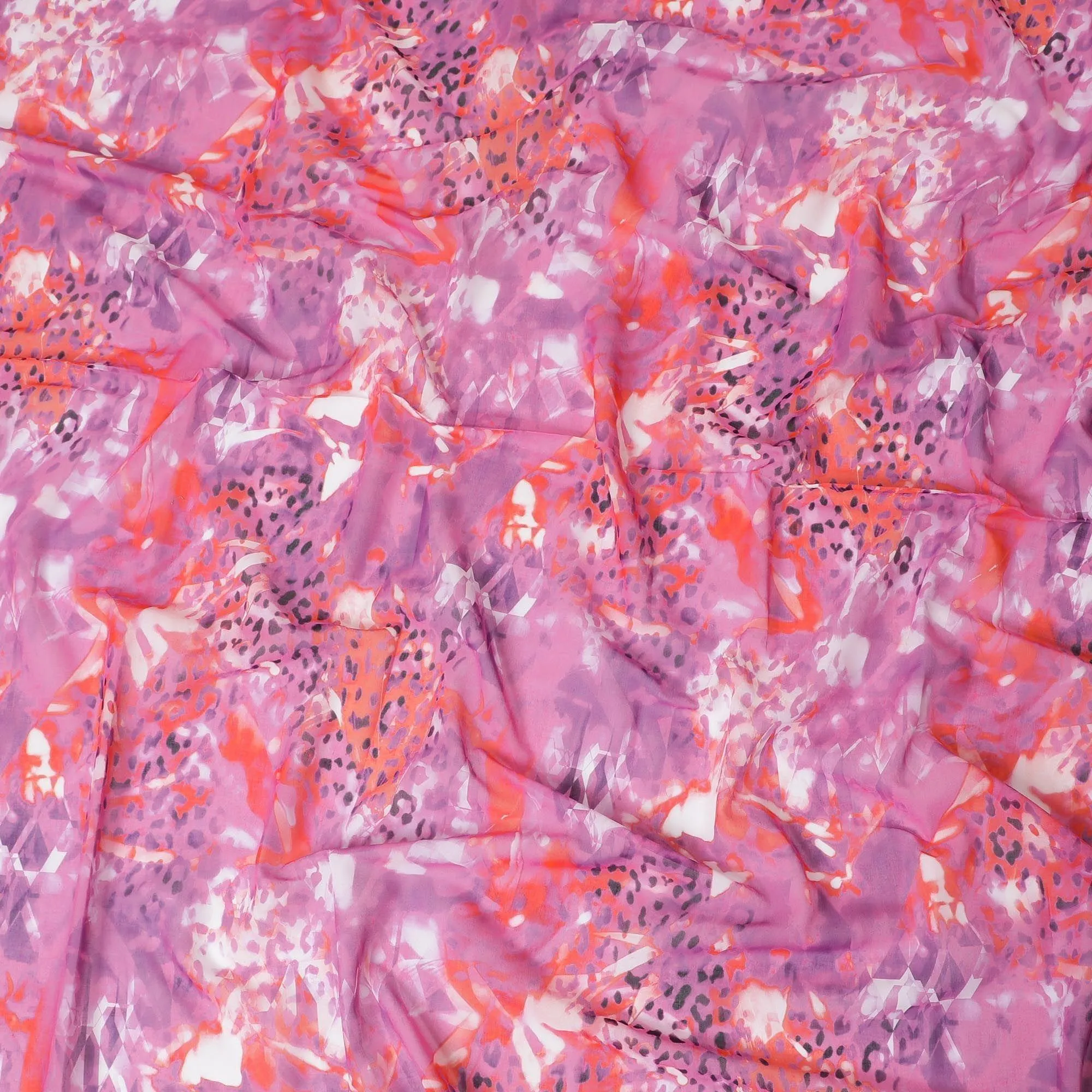 Pink Premium 100% Swiss cotton voile (Sudanese Thobe) fabric with multicolor print in abstract design-D13526