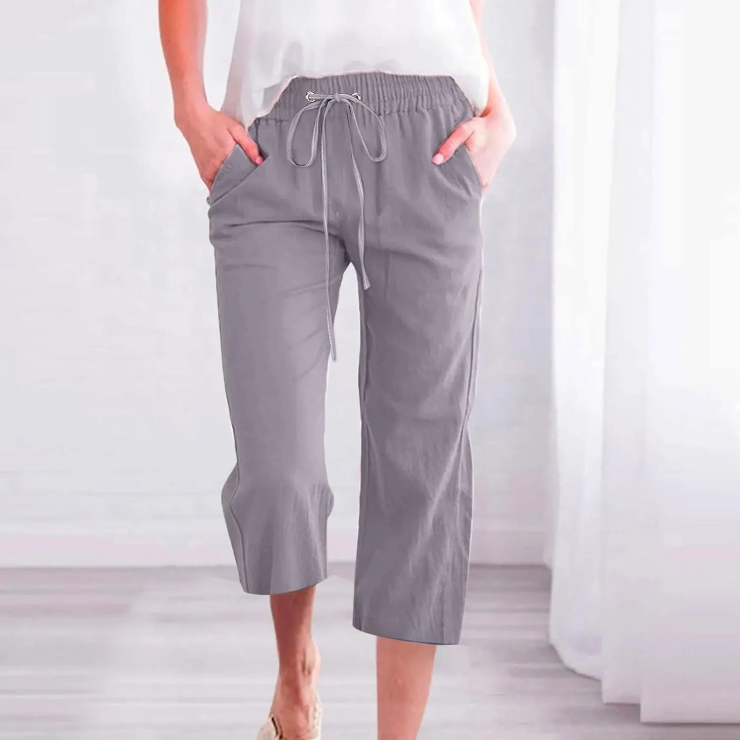 Plus Size Cargo Capri Wide Leg Flowy Pants Wide Leg Lounge Pant White Pant Womens Capri Pants for Summer