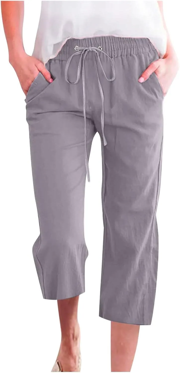 Plus Size Cargo Capri Wide Leg Flowy Pants Wide Leg Lounge Pant White Pant Womens Capri Pants for Summer