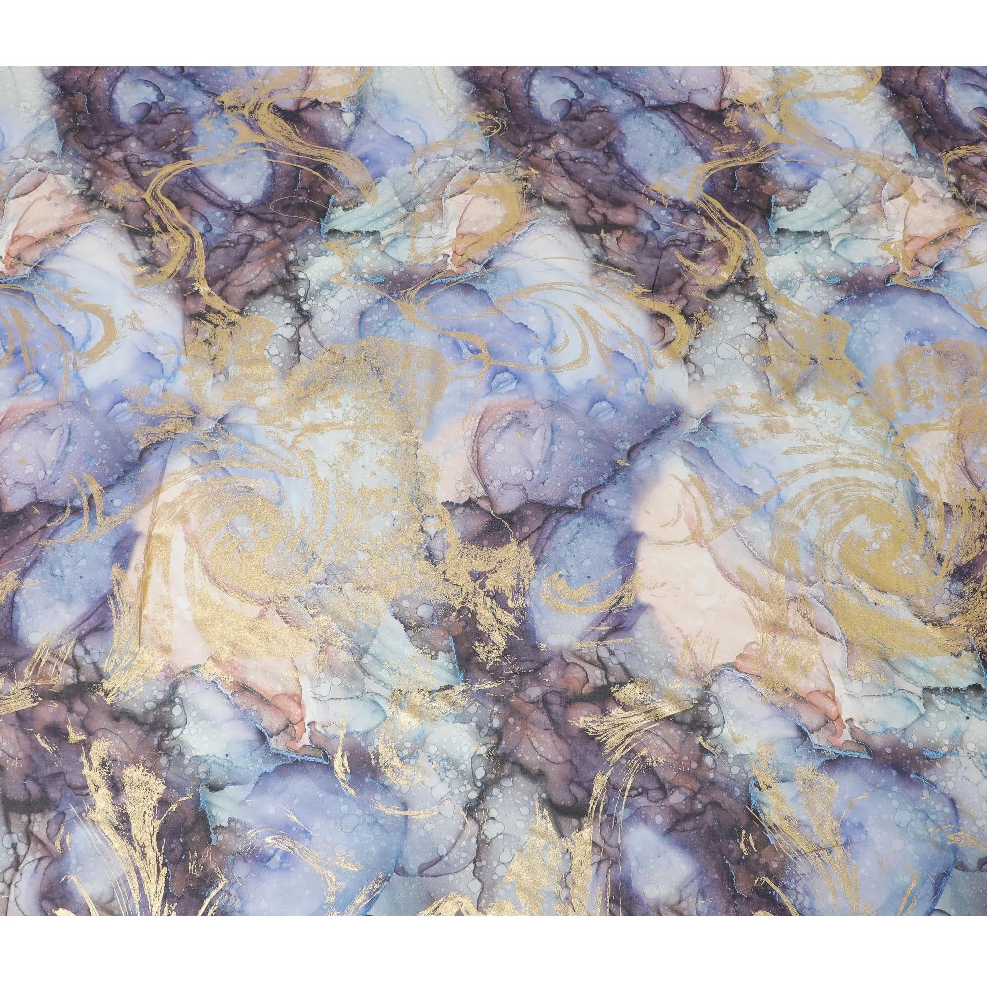 Powder blue Premium Pure Italian cotton voile fabric with multicolor print having golden foil in abstract design-D15712