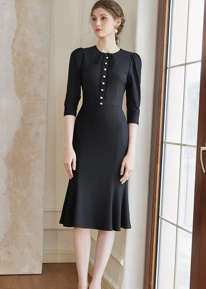 PUFF SLEEVE STRETCH DRESS