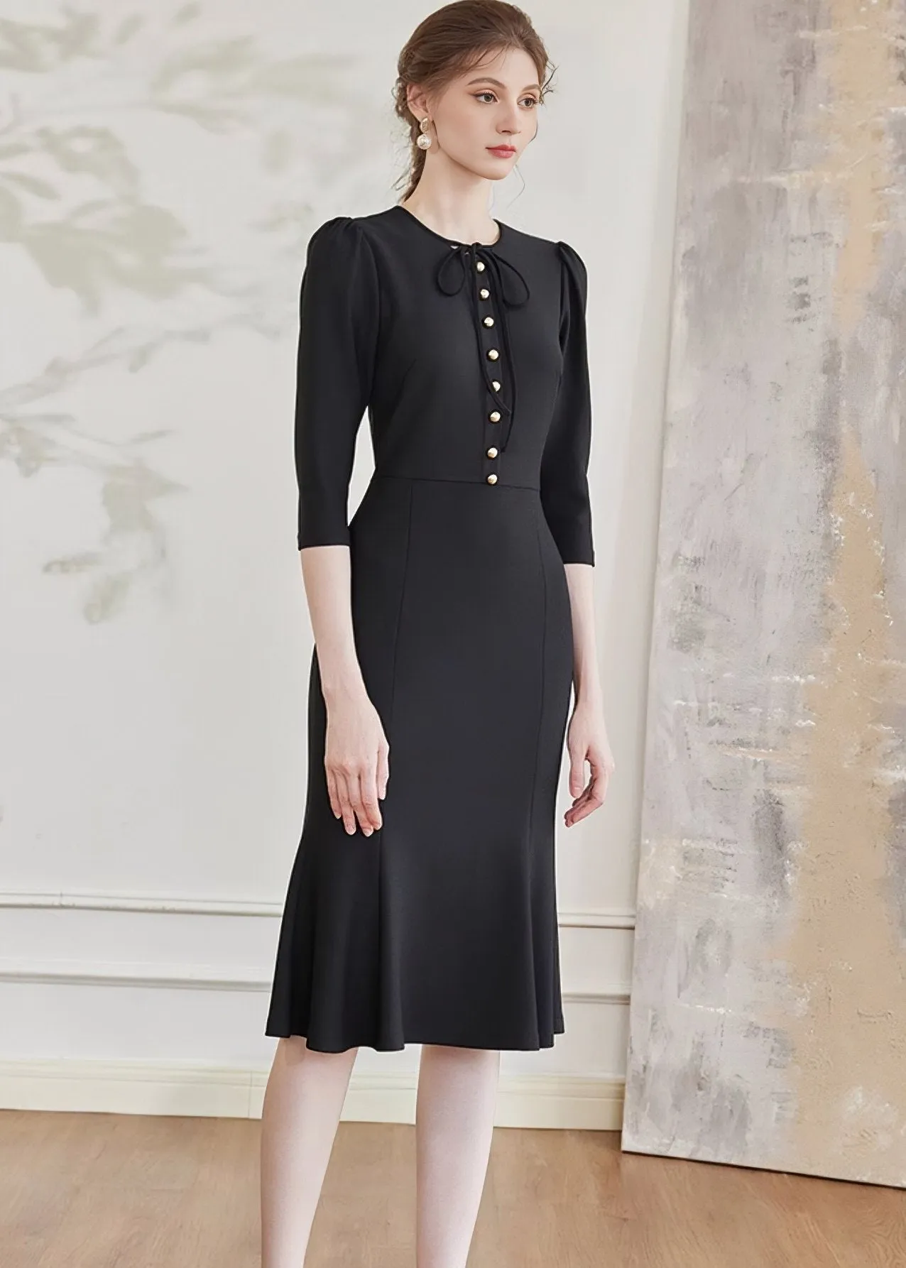 PUFF SLEEVE STRETCH DRESS