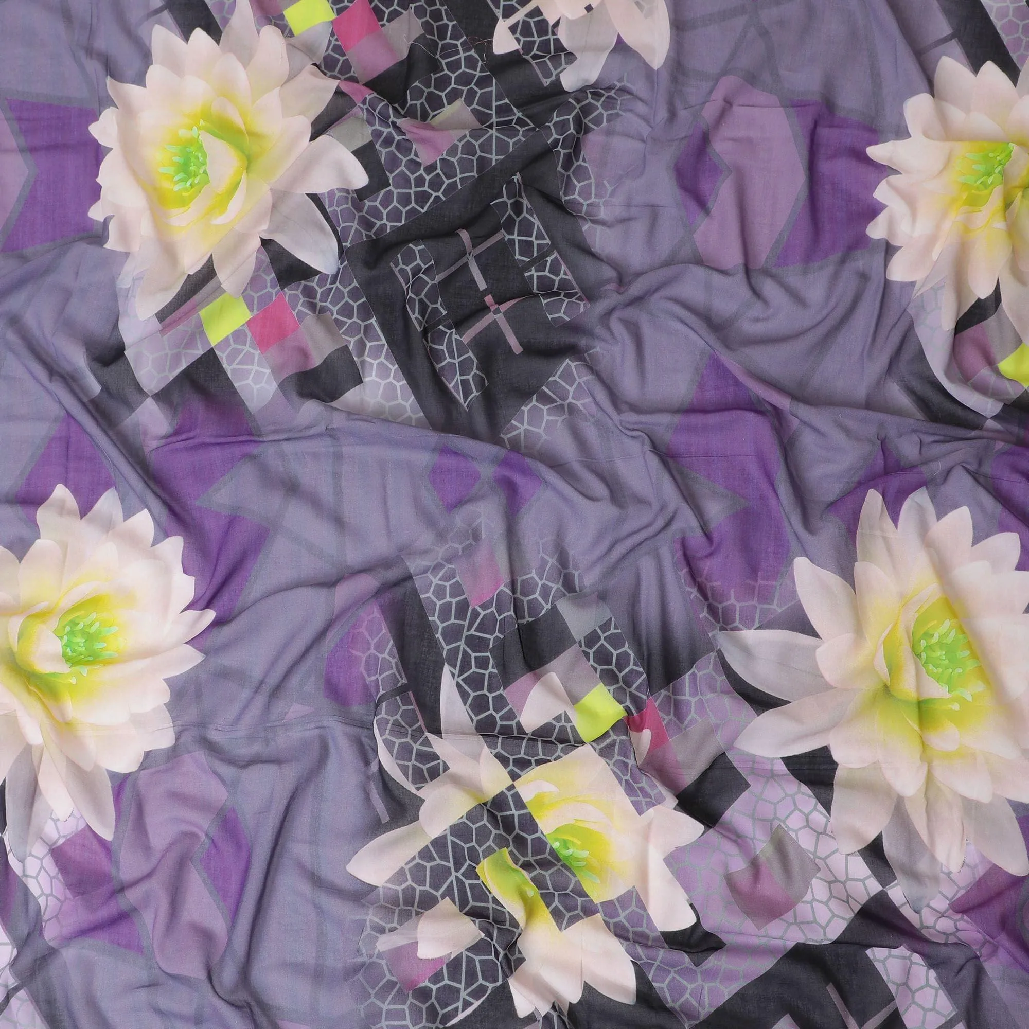 Purple Premium cotton voile thobe with multicolor print in floral design-D11608