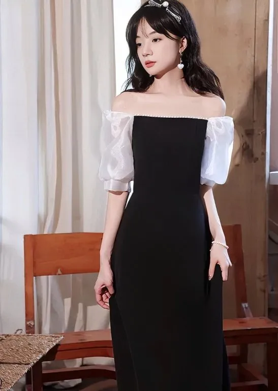 SHEER PUFF SLEEVE LONG DRESS
