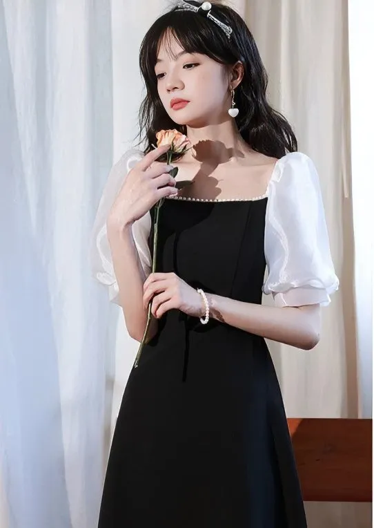 SHEER PUFF SLEEVE LONG DRESS
