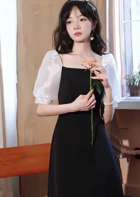SHEER PUFF SLEEVE LONG DRESS