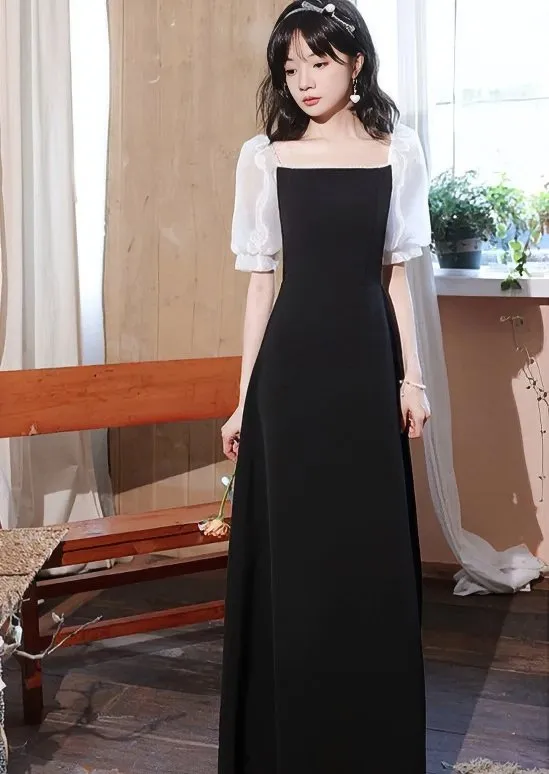 SHEER PUFF SLEEVE LONG DRESS