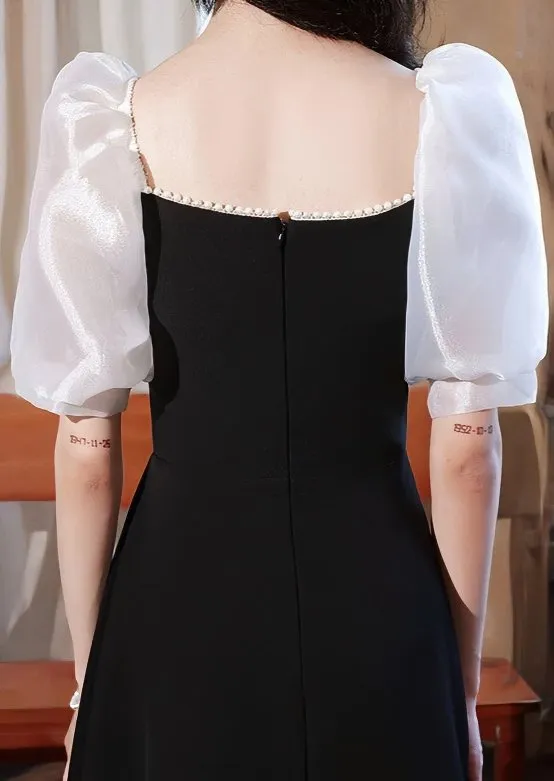 SHEER PUFF SLEEVE LONG DRESS