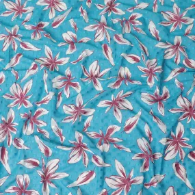Sky blue Premium 100% swiss cotton voile (Sudanese Thobe) fabric with same tone clip cord having off white and cerise pink print in floral design-D13539