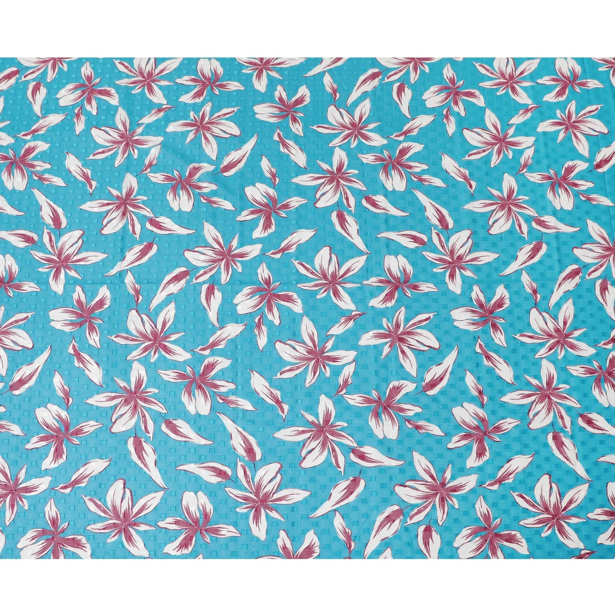 Sky blue Premium 100% swiss cotton voile (Sudanese Thobe) fabric with same tone clip cord having off white and cerise pink print in floral design-D13539
