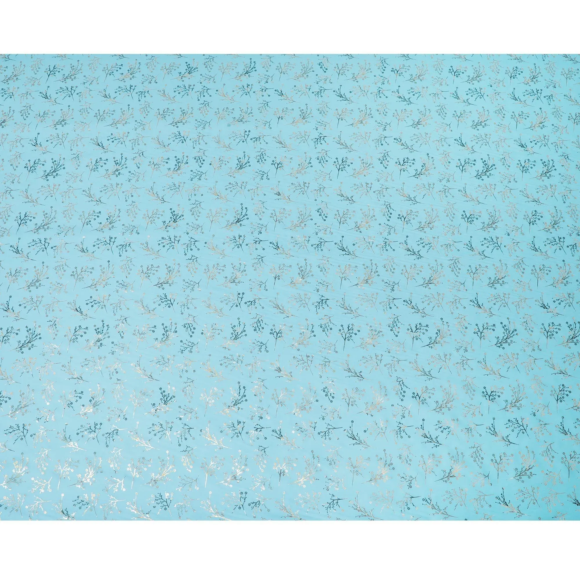 Sky blue Premium pure cotton voile fabric with gold and bottle green print in floral design-D13171