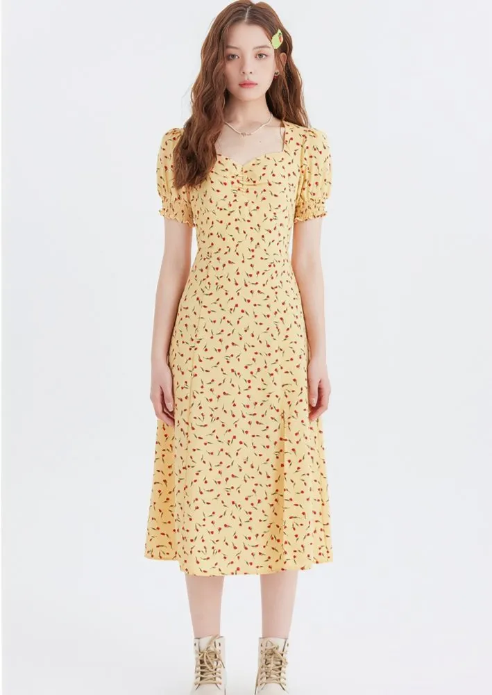 SMALL FLOWER PUFF SLEEVE DRESS