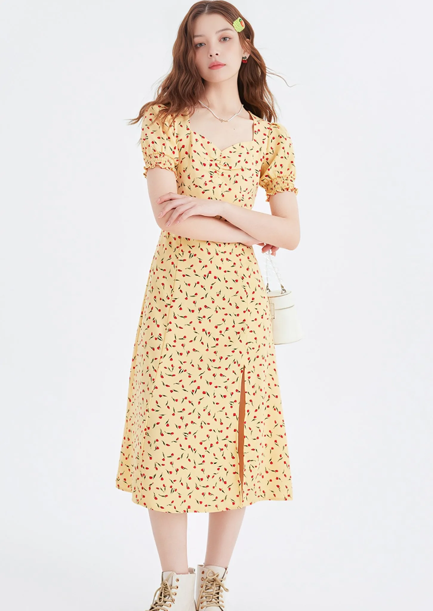 SMALL FLOWER PUFF SLEEVE DRESS