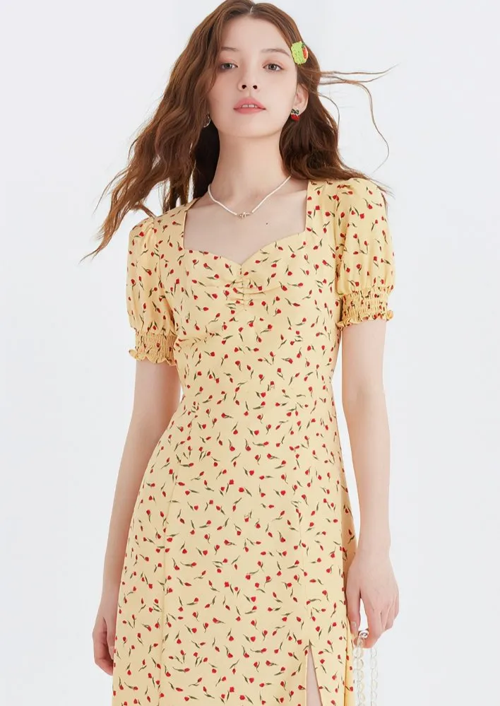 SMALL FLOWER PUFF SLEEVE DRESS