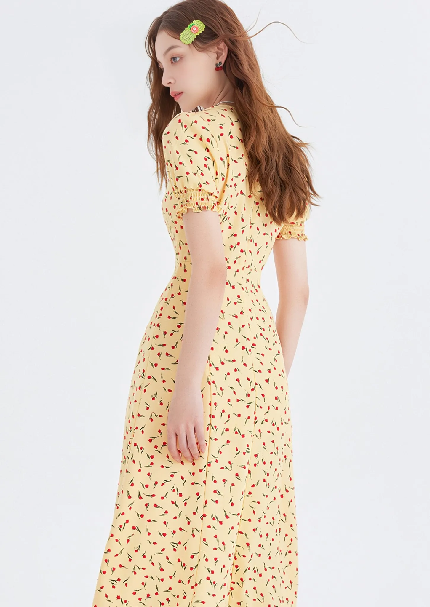 SMALL FLOWER PUFF SLEEVE DRESS