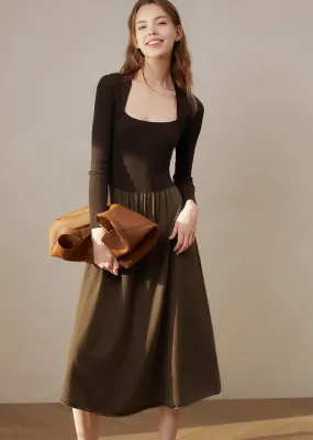 SQUARE NECK SWITCHING DRESS
