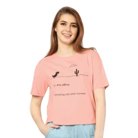 SRF-24099-Cotton-Offline Mode  Relaxed Fit T-Shirt-Peach