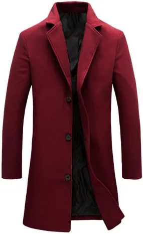 Tanming Mens Black Trench Coat Notched Lapel Single Breasted Long Peacoat Overcoat
