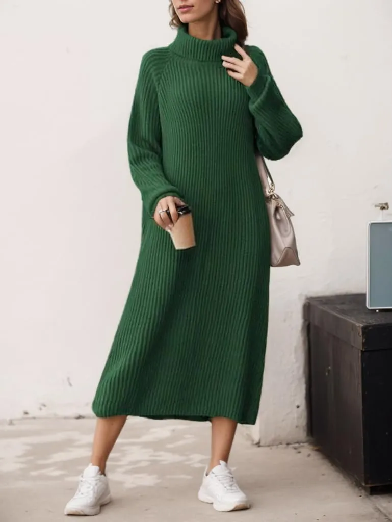 TIAFORD Women Winter Sweater Maxi Dress Oversized Turtleneck Long Sleeve Sweater Pullover Dress Casual Loose Knit Shift Dress