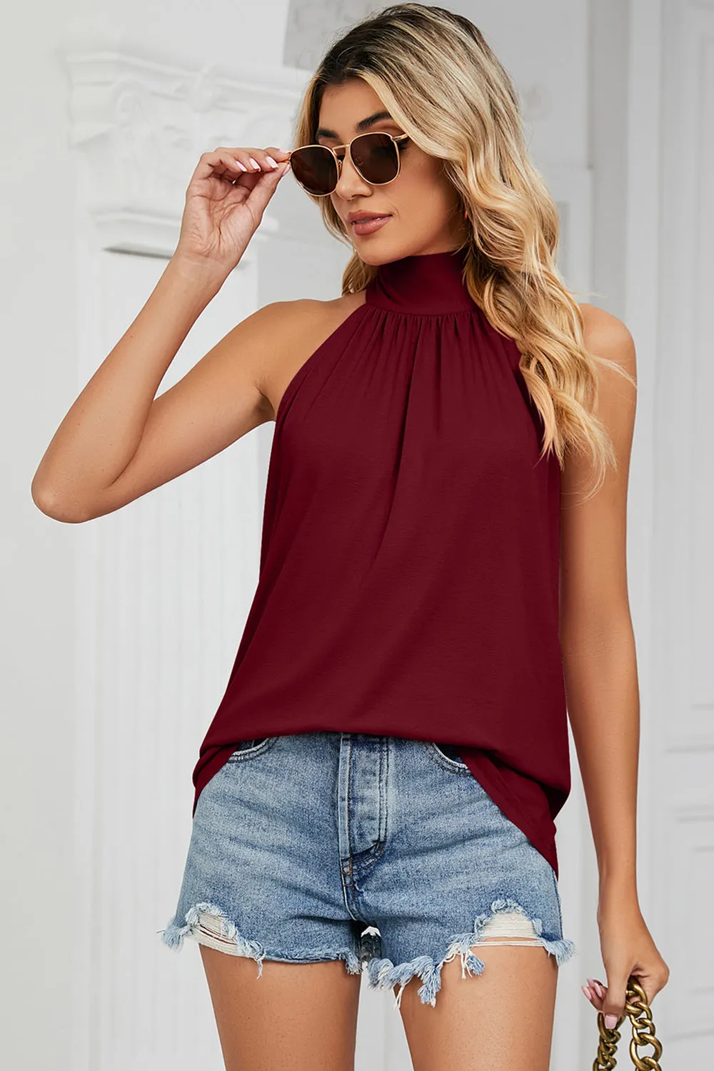 Tied Grecian Neck Top