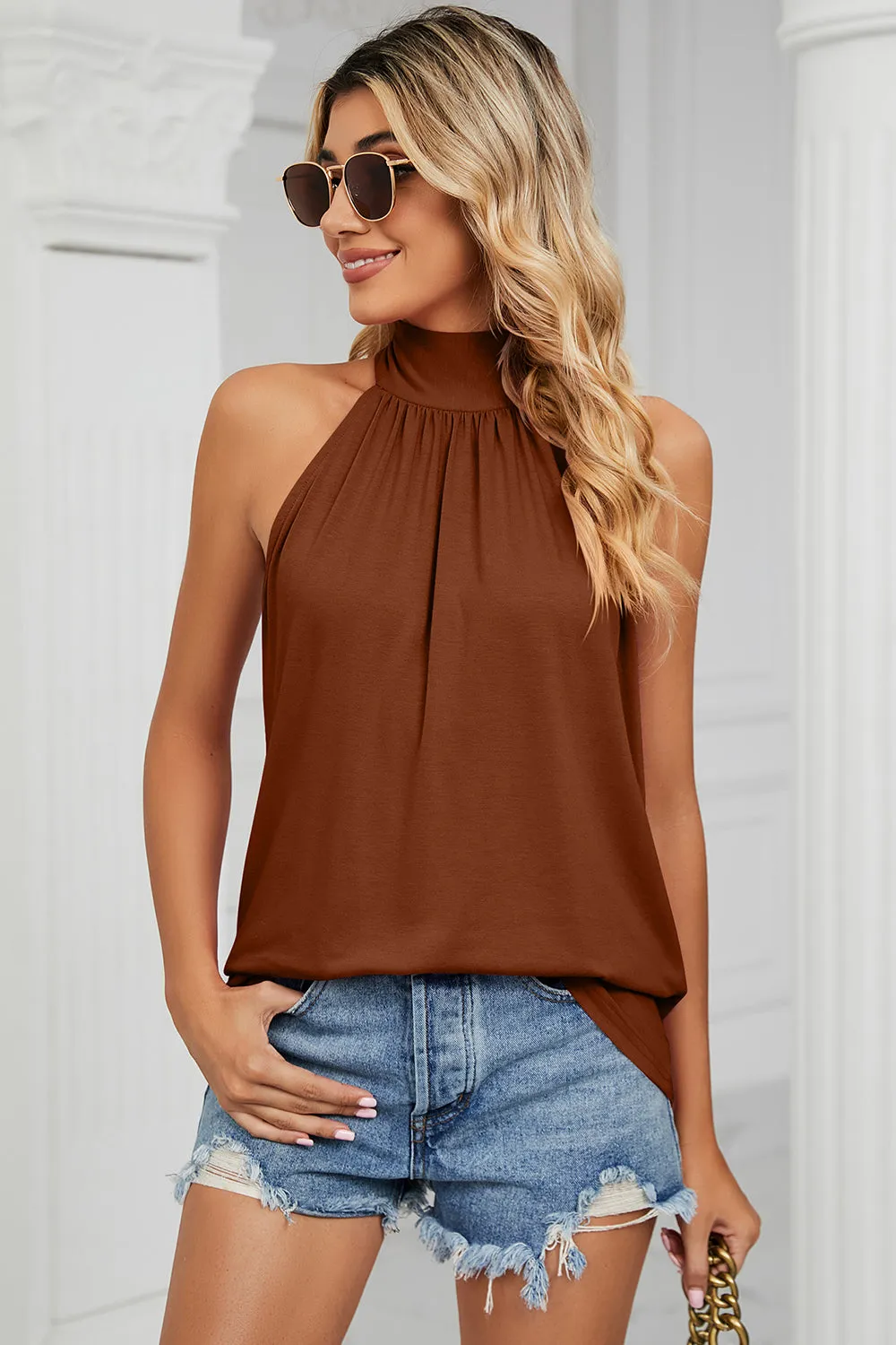 Tied Grecian Neck Top