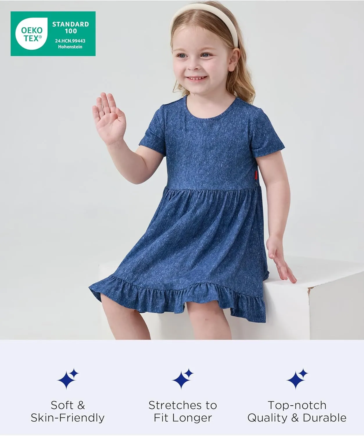 Toddler Girls Short Sleeve Summer Dress Buttery Soft Bamboo Viscose Twirl Dress