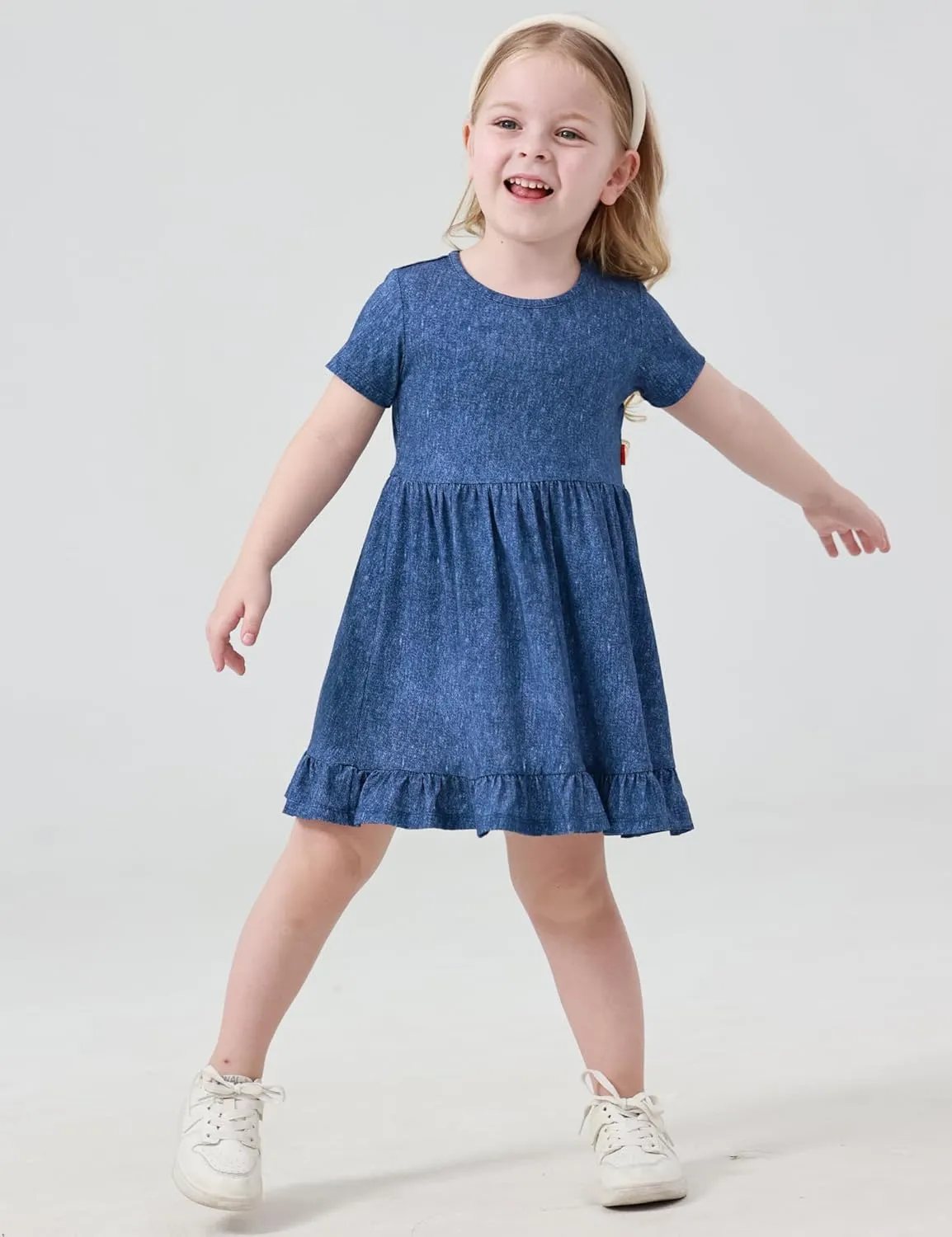 Toddler Girls Short Sleeve Summer Dress Buttery Soft Bamboo Viscose Twirl Dress