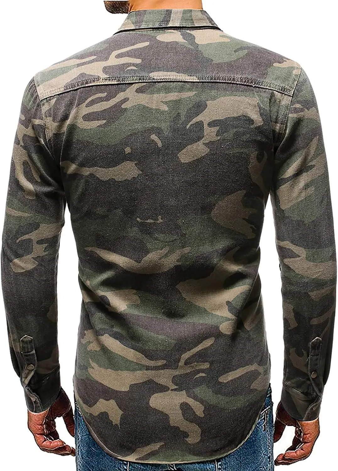 utcoco Men's Casual Slim Fit Long Sleeve Lapel Button Down Denim Shirt with Chest Pockets
