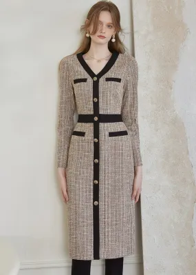 V-NECK WOVEN SLIM DRESS