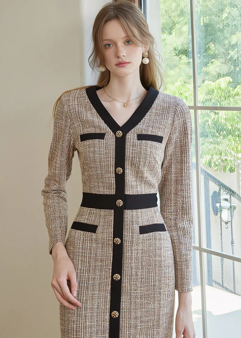 V-NECK WOVEN SLIM DRESS