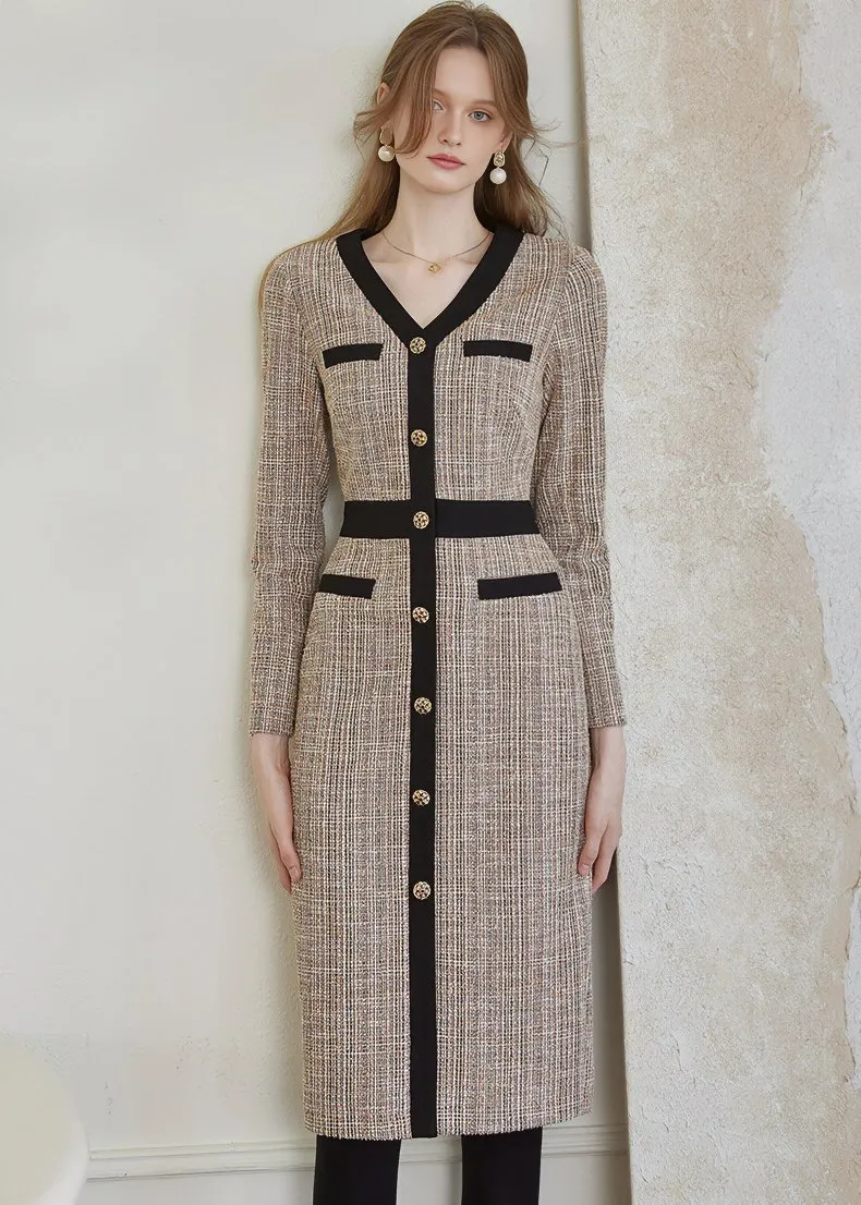 V-NECK WOVEN SLIM DRESS