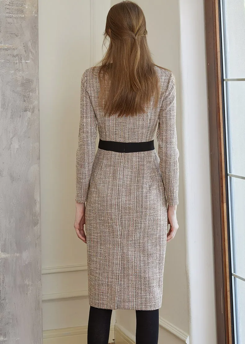 V-NECK WOVEN SLIM DRESS