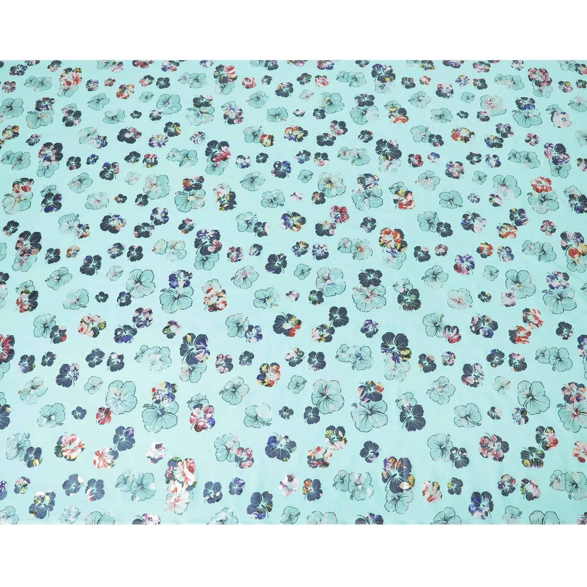 Vista blue cotton voile fabric with multicolor metallic foil print in floral design-D6750