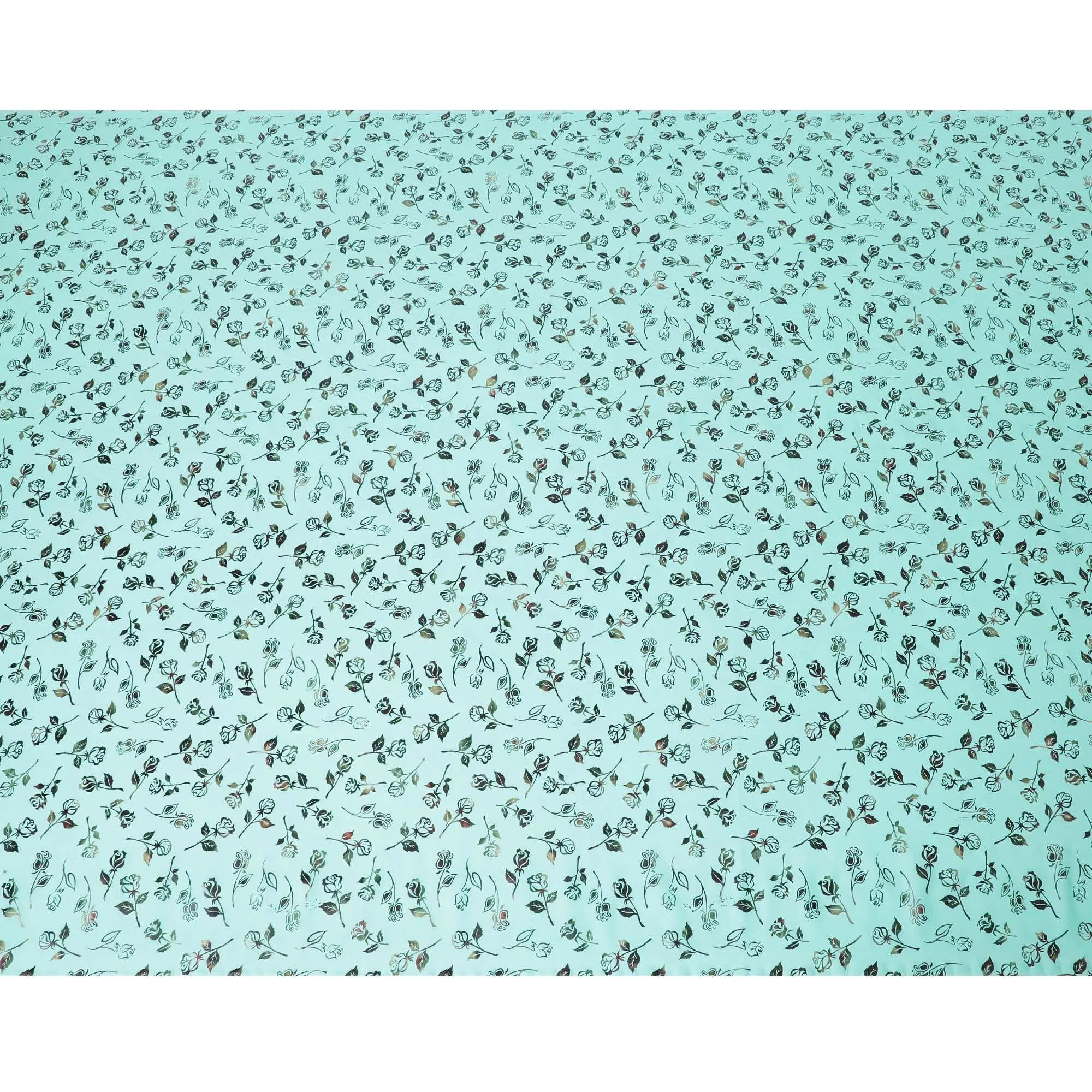 Vista blue cotton voile fabric with multicolor metallic foil print in floral design-D9783