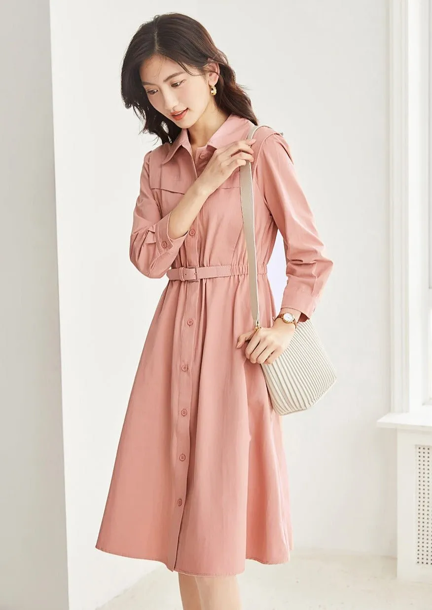 WAIST SLIM PINK SHIRT DRESS